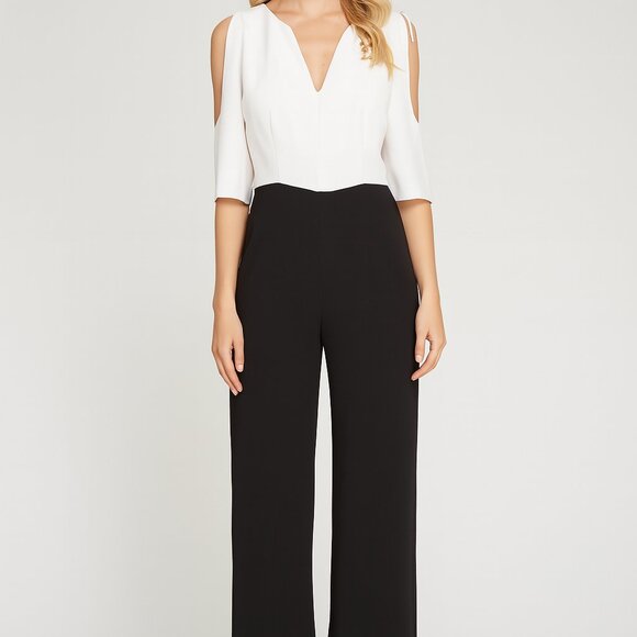 Ted Baker Porla Cold-Shoulder Jumpsuit Black&White Size 2 (US 6) Elegant Formal - Picture 1 of 6